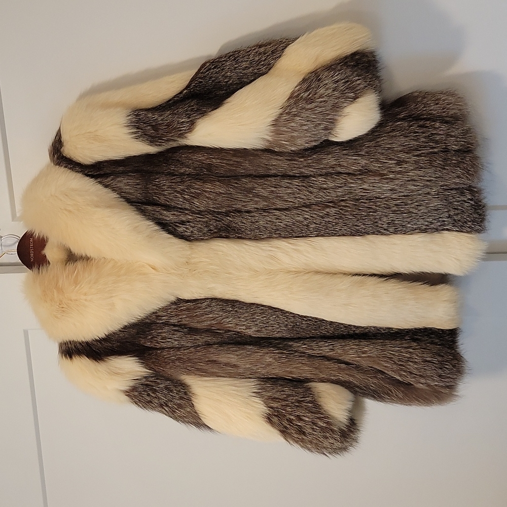 Authentic Vintage Fox Fur Jacker Coat Medium Dual Color Brown White - Picture 1 of 16